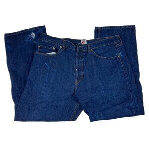 Levi's 501 Blue Jeans Straight Leg Button Fly Distressed Dark Wash High Rise